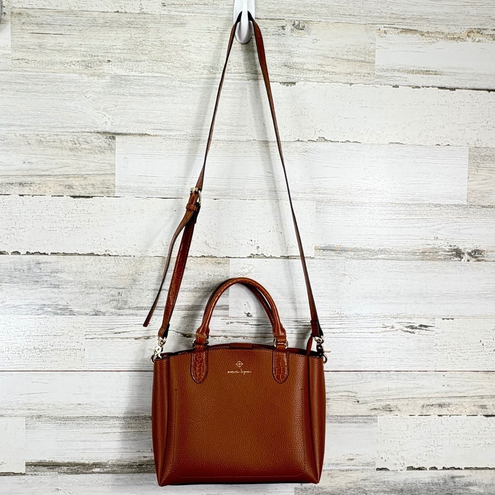 Nanette Lepore Satchel Crossbody Bag 10x8 Cognac Pebbled Croc Chic Purse - Picture 3 of 15